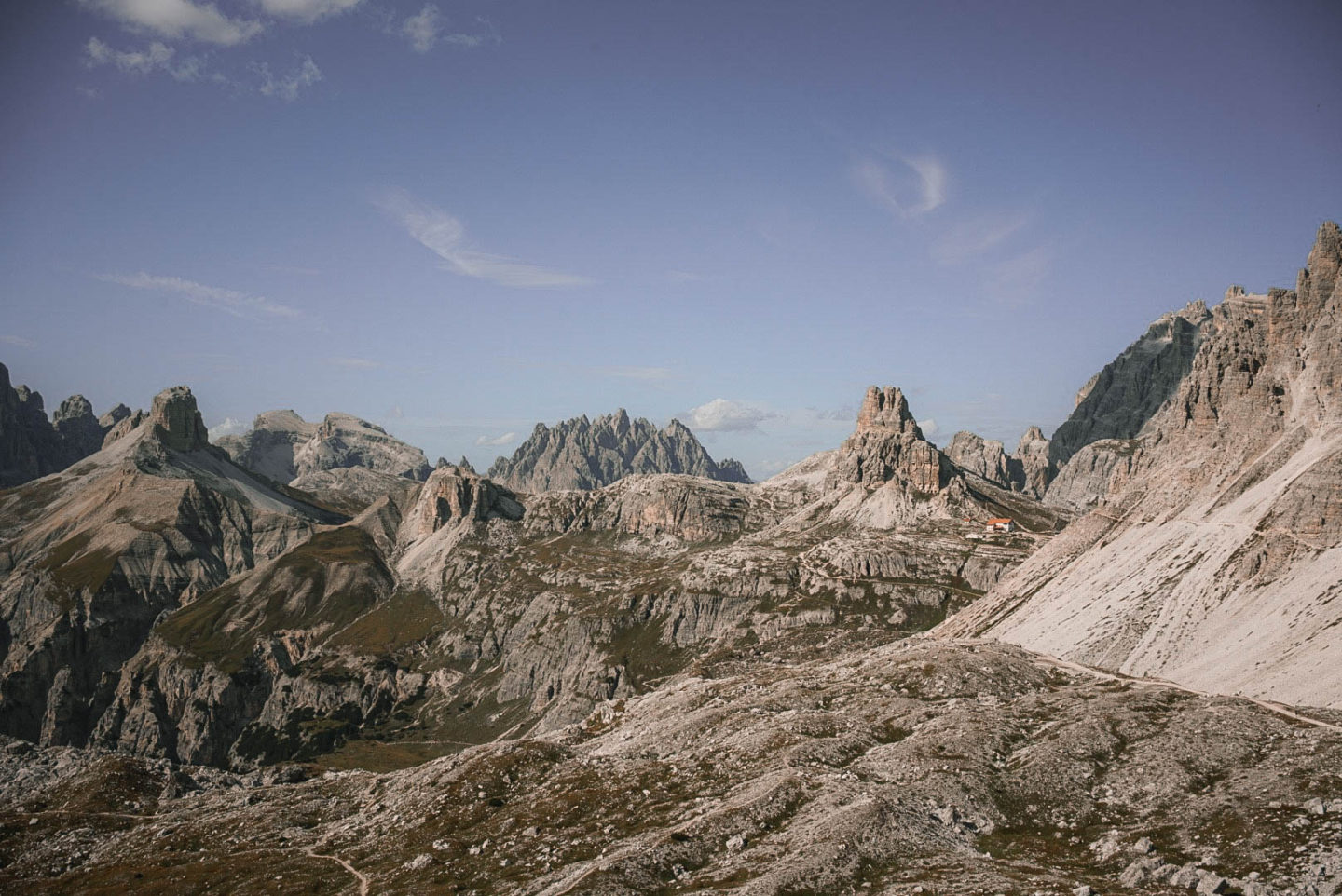 Views from the Tre Cime Lavaredo loop trail in the Dolomites, Italy 