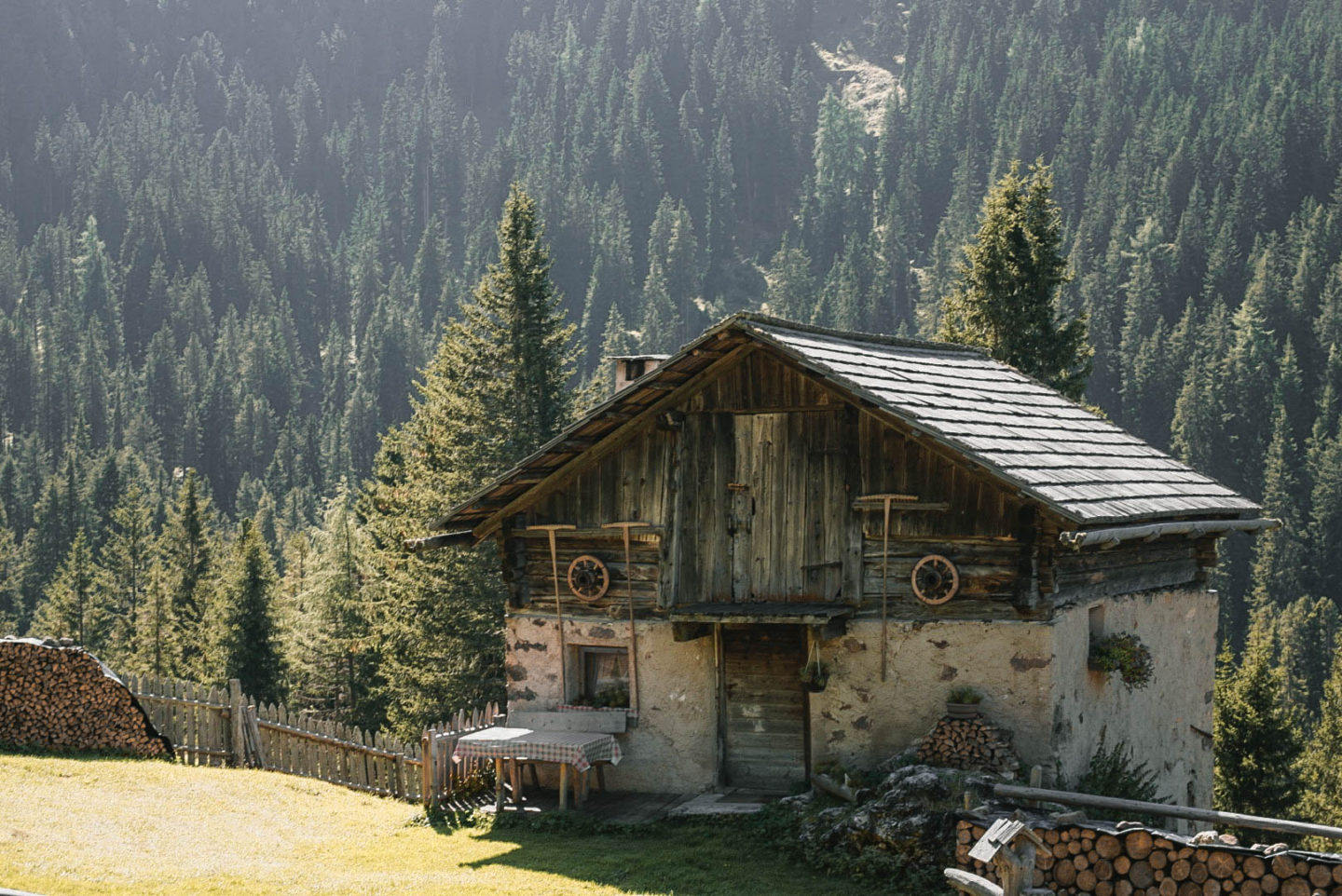 A cute cabin on the Adolf Munkel Trail Hike, Val di Funes, Italy 